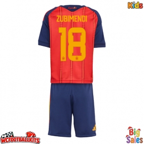 Spain Martin Zubimendi #18 Replica Home Stadium Kit for Kids World Cup 2026 Short Sleeve (+ pants)